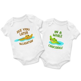 Matching Babygrow Set for Twins See You Later Alligator in A While Crocodile Baby Boy Girl Babies Vest, 0-3 Months, White