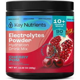 KEY NUTRIENTS Multivitamin Electrolytes Powder No Sugar - Sweet Cherry Pom Electrolyte Powder - Endurance & Energy Supplement - Hydration Powder - No Calories - 90 Servings - Made in USA