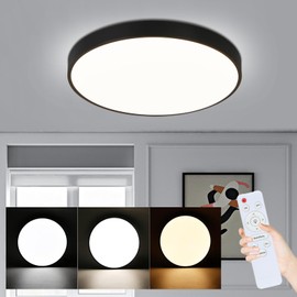 cupgow LED Ceiling Light Dimmable Black - Ceiling Light Flat Round 30 W with Remote Control Diameter 27 cm Bathroom Lamp 3000 K - 6500 K for Bathroom Hallway Kitchen Living Room Corridor Balcony