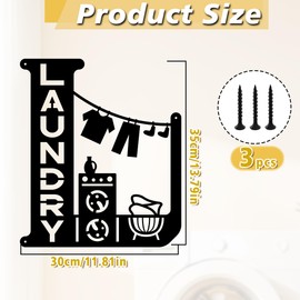 Metal Wall Art Laundry Room Sign, 12" x 14" Laundry Signs Wall Decor, Farmhouse Laundry Room Decor for Wall, Large Laundry Sign Decor, Vintage Laundry Decor Laundry Wall Art (Black)