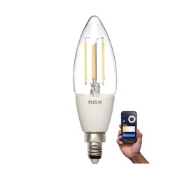 Bombillas inteligentes RCA WiFi | foco LED ámbar B11 clásico compatible con dispositivos Google y Alexa para el hogar | 4 W (40 W Eq), 320 LM | Control desde cualquier lugar con teléfono inteligente | Regulable y sintonizable