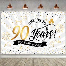 Blulu Happy 90th Birthday Backdrop Background Banner Large Men Women 90th Anniversary Backdrop Photo 90 Years Banner for 90th Birthday Party Decorations Supplies 72.8 x 43.3 inch