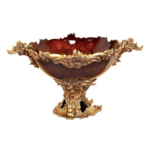 Deco 79 Polystone Intricate Carved Decorative Bowl, 19" x 14" x 11", Gold