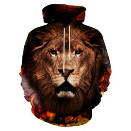 YAJOOEY Unisex Lions Pattern Hoodies 3D Print Animal Pullover Hooded Sweatshirt with Pockets for Men Women X-Large