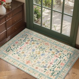 Rugxara Door Mat Floral Entryway Rug, Washable Samll 2x3 Rug, Boho Green Front Door Mat, Non Slip Area Rugs, Low Pile Throw Accent Carpet for Indoor Entrance, Bathroom and Kitchen(Light Green 2x3ft)