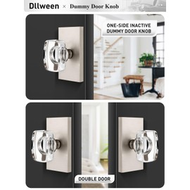 Dllween Glass Dummy Door Knobs, Brushed Satin Nickel Crystal Dummy Door Knob Door Handles Rectangular Modern Non-Turning for Bifold Closet Doors, 4 Pack