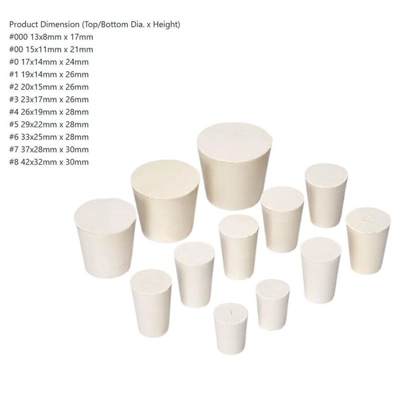 22Pcs Solid Rubber Stoppers，Lab Plug 000#-8# Sizes Tapered Lab Rubber