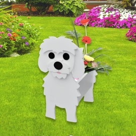 strolfay Maltese Dog Planter Plant Pots,Cute Garden Dog Flower Planter,Dog Planters Birthday Gifts for Women,Office,Indoor/Outdoor Decor（9.45 * 7.36 * 13.39in）