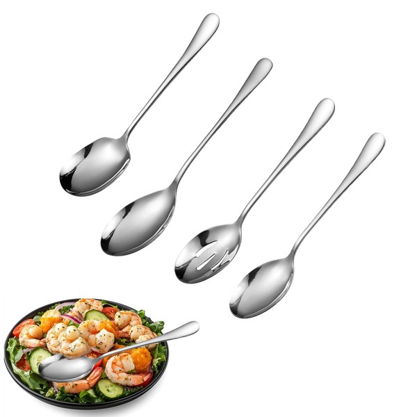 4 Piece Serving Spoons - Salad Servers Set, Ladle Stainless
