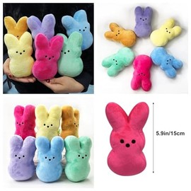 Easter Bunny Plush Toys 6Pcs Easter Peep Plush Cute Animal Bunny Stuffed Doll Toy Easter Basket Stuffers Toys for Kids