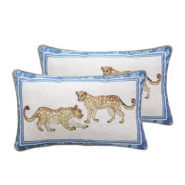 patdrea Designer Throw Pillow Covers for Couch 18"x18",Vintage Linen Pillows Cover with Cheetah Pattern and Luxury Ruffle,Farmhouse Decorative Pillowcases for Bed Living Room Outdoor Set of 2