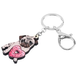 WEVENI Acrylic Valentines Pug Dog Keychain Novelty Jewelry for Women Girls Purse Wallet Accessories Charms (Red)