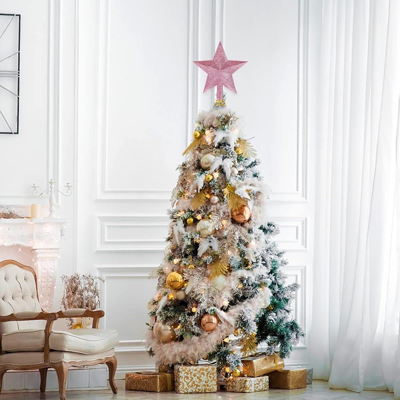 2 Pack Glittered Small Christmas Tree Topper Xmas Mini Star