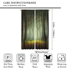 Cortina de bosque, fantasía de cuento de hadas mágica luz de noche soleada a través de ramas árboles, árboles mágicos, área de bosque, plantas de puesta de sol, musgo, césped, bosque, 2 paneles, 21 pulgadas de ancho x 63 pulgadas de largo cada panel