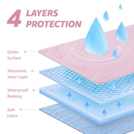 PICK FOR LIFE Incontinence Bed Pads Washable Bed Protector Reusable Bed Wetting Sheets Absorbent Mattress Protector for Kids Adults Elderly Pink (1 Pack, 70x90cm)
