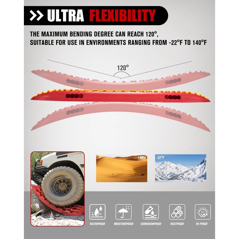 FieryRed Traction Boards Offroad, Recovery Boards with 2 Leashes and