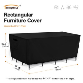Tempera Patio Furniture Covers,Outdoor Table And Chair Covers Waterproof, Outdoor Dining Set Cover,Heavy Duty Rectangle Patio Furniture Covers,74''L x 47''W x 27.8''H,Black