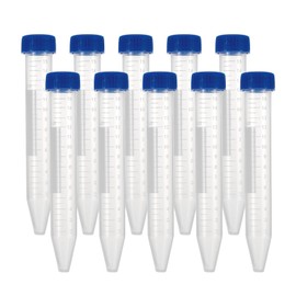 JIUWU Conical Centrifuge Tubes 15mL,10Pcs Plastic Test Tubes with Screw Caps, Polypropylene Container with Graduated and Write-on Spot (Cap Random Color)