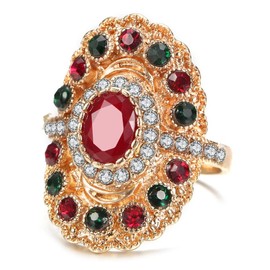 Vintage Bohemian style fashionable ruby gold-plated art set diamond women's ring (Golden, 7)