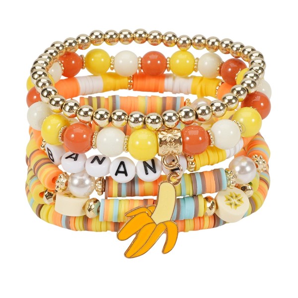 Pingyongchang Boho Fruit Polymer Clay Stretch Bracelets Cute Colorful Heishi