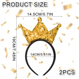 EUPSIIU 2 Pack Girls Gold Crown Glitter Headband, Crown Hairband for Women Baby Kids, Gold Sequin Hairbands, Sequins Crown Headband, Shiny Headband Hair Accessories for Birthday Costume Party (Gold)