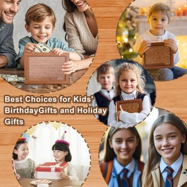 Omagie DIY Money Saving Box Savings Box Piggy Bank For Adults Meetory Wooden Money Saving Box, 10,000 Savings Challenge Box (brown)