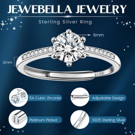 JeweBella Adjustable 925 Sterling Silver Rings for Women 18K Gold Plated Eternity Promise Engagement Ring Wedding Rings Cubic Zirconia Thumb Ring Womens Anniversary Jewellery Gifts with Box
