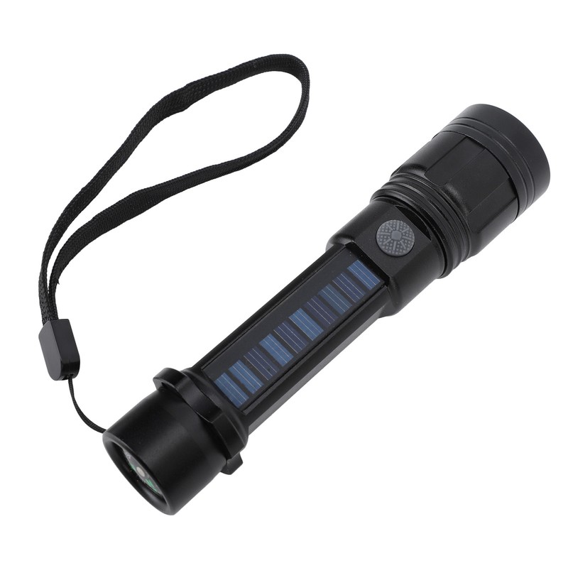 LED Flashlight Zoomable 3 Light Modes USB Or Solar Charge