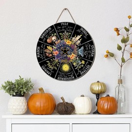 RIVEENY Wheel Of The Year Wall Hanging，12"Wheel Of The Year Wood Sign, Sabbats Pagan Witch Sign, Wiccan Holidays, Wicca Calendar, Yule Altar, Celestial Sign (GJ017)