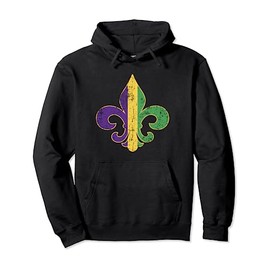 Vintage Distressed Mardi Gras Fleur De Lis Pullover Hoodie