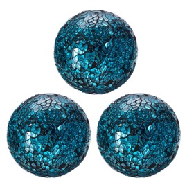 sourcing map 3Pcs Decorative Glass Balls 8cm Orbs Centerpiece Balls Mosaic Glass Ball Sphere for Decor Bowls Vases Dining Table Party, Blue