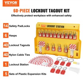Electrical Safety Lockout Tagout Kit 60 PCS Station Includes Padlocks Nylon Ties Expansion Kit for Cleanroom Support EquipmentDefault: Default