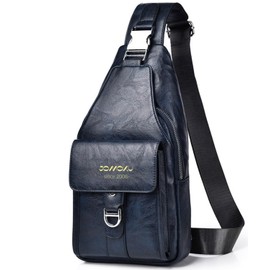 Jomoku Men's Crossbody Bag, One Shoulder, Large Capacity, Shoulder Bag, PU Leather, Lightweight, Durable, Waterproof, for Commuting, School, Travel, Outdoor, ZLX-320, navy, M