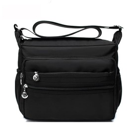 SIRAMO Shoulder Bag, Men's, Women's, Lightweight, Cross-Body Shape, Stylish, Nylon, Many Pockets, Easy to Carry (Comes with PET Bottles on Left and Right Sides), Black, S