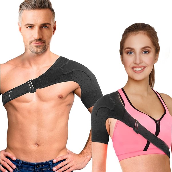 Shoulder Brace, for Men and Women, Shoulder Stability Support Brace, Adjustable Fit Sleeve Wrap, Relief for Shoulder Injuries and Tendonitis, One Size Regular