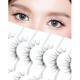 False Eyelashes Natural Lashes Wispy 10mm Short Eyelashes Natural Anime Lashes Thin Band Strip Eyelashes Curly False Eye Lashes Pack 7 Pair Siligli Lashes That Looks Like Extensions