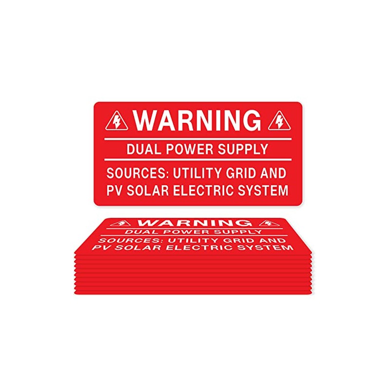 10PCS Solar Label Pack, Joyfulmap 4 X 2Inch,Warning-Dual Power Supply-Sources: