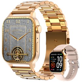 Homailida Men's Smartwatch with 2 Adjustable Wristbands, Smart Watch Calls and Voice Assistant, Message Notifications, Over 100 Sports Modes, IP67, Fitness Watch for Android and iOS, Gold