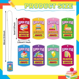Dansydaisy 32 Pcs Student Reading Incentives Acrylic Super Star Reading Award Tags with Chains Recognition Tag Education Awards Prizes Bulk for School Classroom Reward Teacher Supplies, 8 Styles
