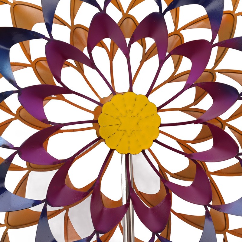 Outdoor 3D Windmill Colourful Exquisite Metal Wind Spinner with Ground