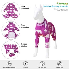LovinPet Giant Pet Costume, Soft Cotton Dog pjs with Polar Bear Snowflake Print, Dog Clothing for Medium & Large Dogs, Dog Surgery Recovery Shirt,3XL