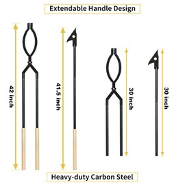 USENIOR 42" Fire Tongs Firewood Log Grabbers and Fire Poker Set, Portable Detachable Heavy Duty Large Fire Tongs Fire Poker Tools Set for Fire Pit, Fireplace, Camping, Bonfires Outdoor/Indoor
