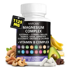 MVPCARE 9 IN 1 Magnesio Complex 1125MG Citrato de Magnesio polvo, Glicinato de Magnesio, Gluconato de Magnesio y xido de Magnesio  Vitaminas Mujer... 