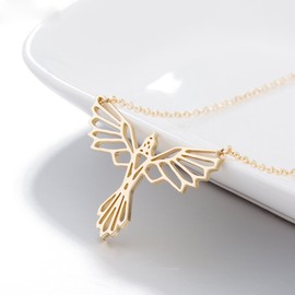 AOCHEE Gold Origami Phoenix Necklace Pendant Phoenix Bird Necklace for Women