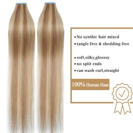 14" Tape in Hair Extensions Human Hair 40PCS #18/613 Ash Blonde&Bleach Blonde (80g)