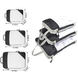 Komugi Compression Packing Cube 6 set, Waterproof Mesh Travel Luggage Packing Organizer Accessories,3 Sizes Expandable Packing Cubes(Black)