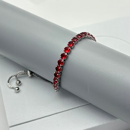 IUITY 4mm Classic Tennis Bracelets for Women Teen Red Cubic Zirconia Link-Bracelets, 14k White Gold Plated Birthstone Charm Bracelets Bolo Bracelet with Adjustable Slider Fashion Jewelry Gifts