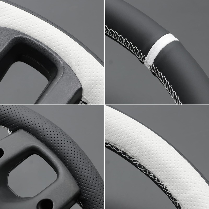 MEWANT DIY Stitched White Leather Steering Wheel Cover Wrap for
