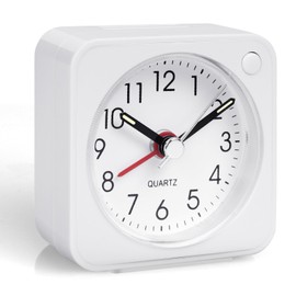 Vicloon Analoger Mini Wecker, Analog Wecker mit Nachtlicht, Schlummerfunktion,geräuschlos,Tragbarer Wecker für Schlafzimmer Wohnbereich Büro Reisen - Weiß