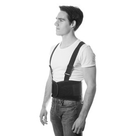 VERRI | Faja soporte con láminas de acero y tirantes para protección en áreas lumbar y abdominal en rutinas diarias carga de peso, Negro, G